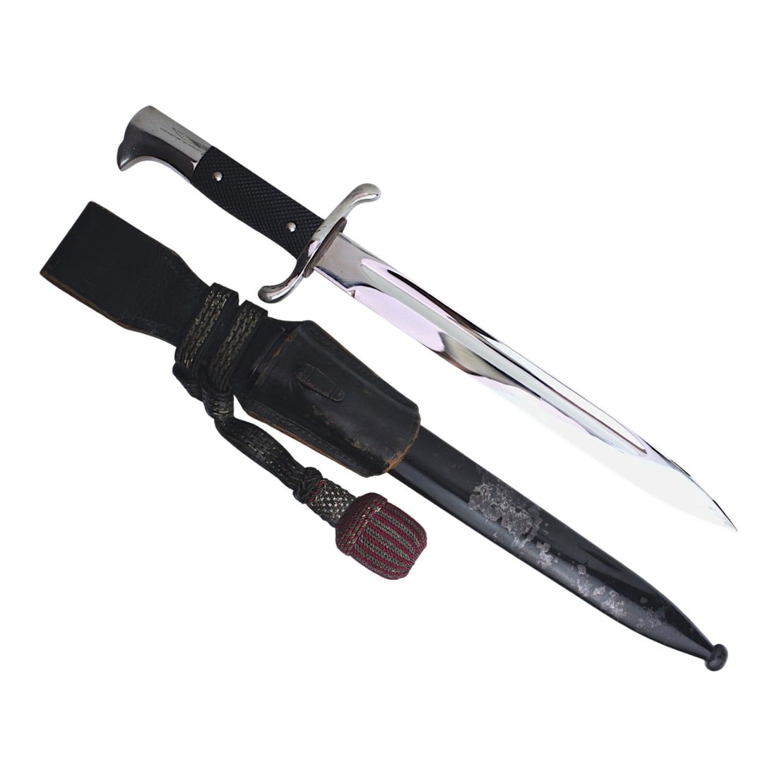 German WW2 Carl Eickhorn Officer Dagger with Burgundy Portepee & Leather Frog (1 of 12)