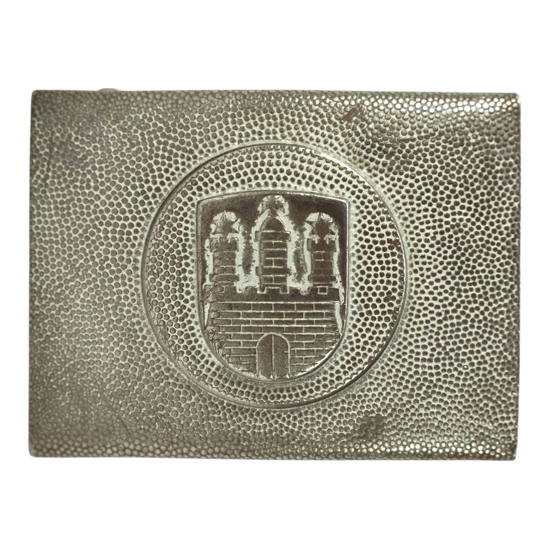 German WW2 Belt Buckle Polizei/Fuerwehr City of Hamburg: This German WWII City of Hamburg Polizei and Feuerwehr belt buckle is a distinctive municipal service buckle used by both police and firefighters. The buckle represents the civic authority and emergen