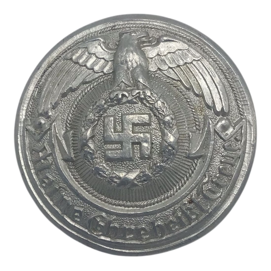 German WW2 Waffen-SS Officer’s Belt Buckle with RZM, SS & AOHCV Stamps: This German WWII Waffen-SS officer’s belt buckle is marked with RZM, SS, and AOHCV stamps, giving the piece multiple points of collector interest and authentication study. The buc