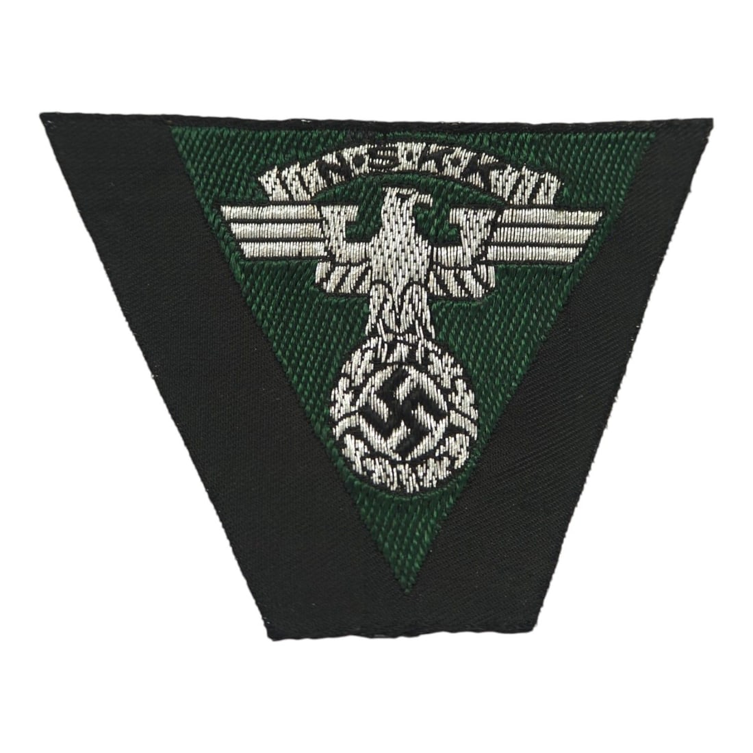 German WW2 NSKK 1st Pattern Cloth Cap Eagle, Kurpfalz & Nordsee Brigades: This German WWII NSKK 1st Pattern cloth cap eagle is associated with Motor-Brigade Kurpfalz and Motor-Brigade Nordsee, representing a desirable early-pattern insignia from the National Socialist M