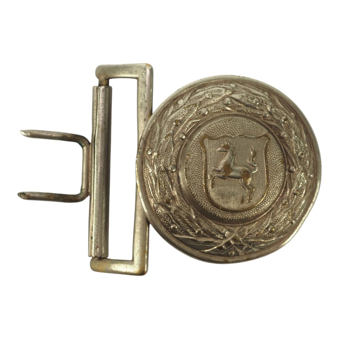 German WW2 Westfalen Feuerwehr Belt Buckle: This German WWII Westfalen Feuerwehr belt buckle is a regional fire protection service buckle associated with Westphalia, or Westfalen, during the Third Reich period. The buckle represents the uniform