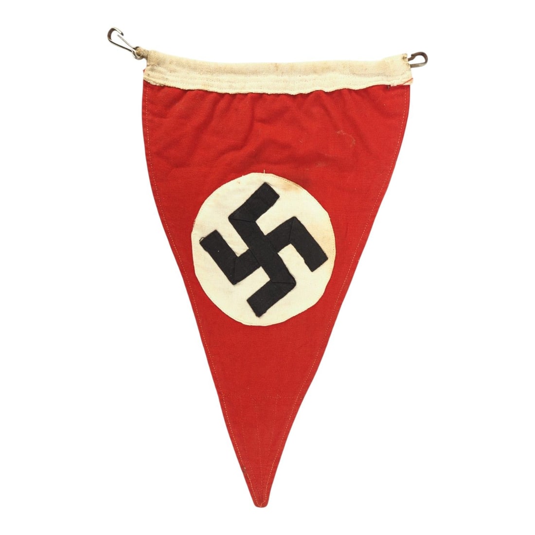 Excellent NSDAP Double-Sided Vehicle Pennant with Original Metal Clips | German WW2: This original German WWII NSDAP vehicle pennant is a finely constructed double-sided example retaining its original metal clips. The pennant remains in excellent condition and presents with the crisp,