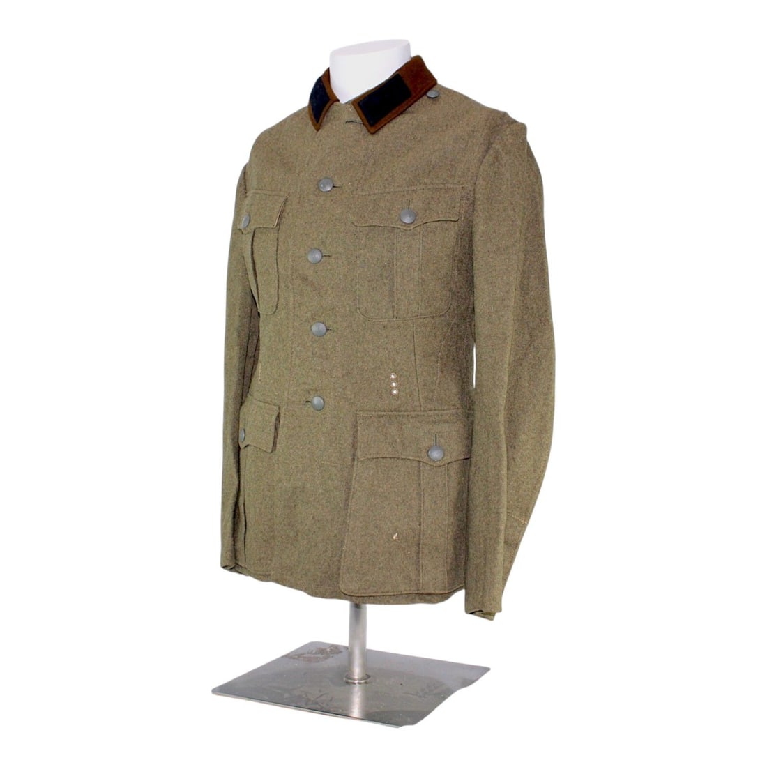 German WW2 SS or RAD Service Tunic with Black SS Collar Tabs, Possible Eastern European Conscript: This exceptional German World War II RAD or Waffen-SS style service tunic is an outstanding example of wartime military tailoring, retaining its distinctive black felt collar tabs, original pebbled bu