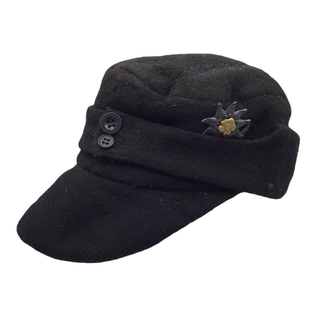 German WWII Allgemeine-SS M43 Field Cap with Edelweiss, Nesmith Museum Provenance: This German World War II Allgemeine-SS M43 field or mountain cap is attributed to enlisted man or NCO use and executed in black wool construction in the recognizable late-war M43 pattern. This style o