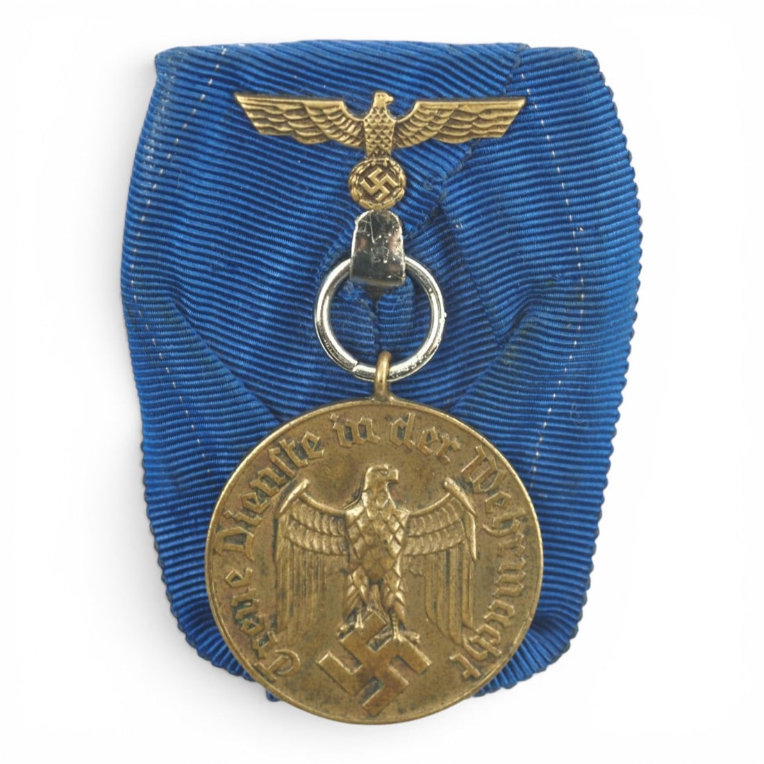 German WWII Heer 4-Year Long Service Medal, Parade Mounted Veteran Bringback: This German World War II Heer Four-Year Long Service Medal is a desirable parade-mounted example retaining its original ribbon assembly and Heer service device. The medal exhibits crisp detail through