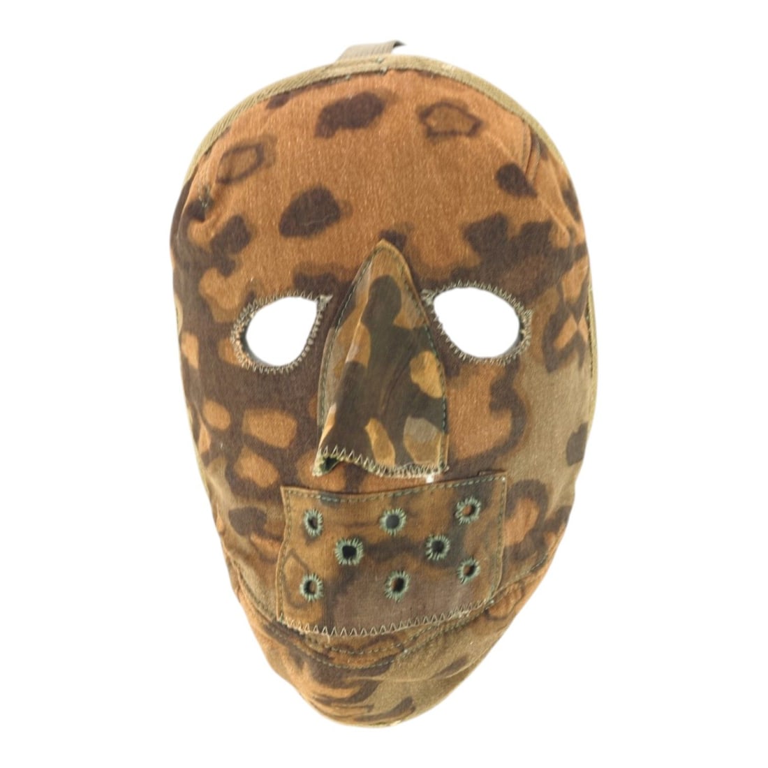 Exceptionally Rare Waffen-SS Oak Leaf Camouflage Cold Weather Face Mask, Mint German WW2 Wearable: This German World War II Waffen-SS late-war oak leaf pattern cold weather camouflage face mask is an exceptionally rare non-regulation camouflage face covering associated with Waffen-SS sniper or fiel