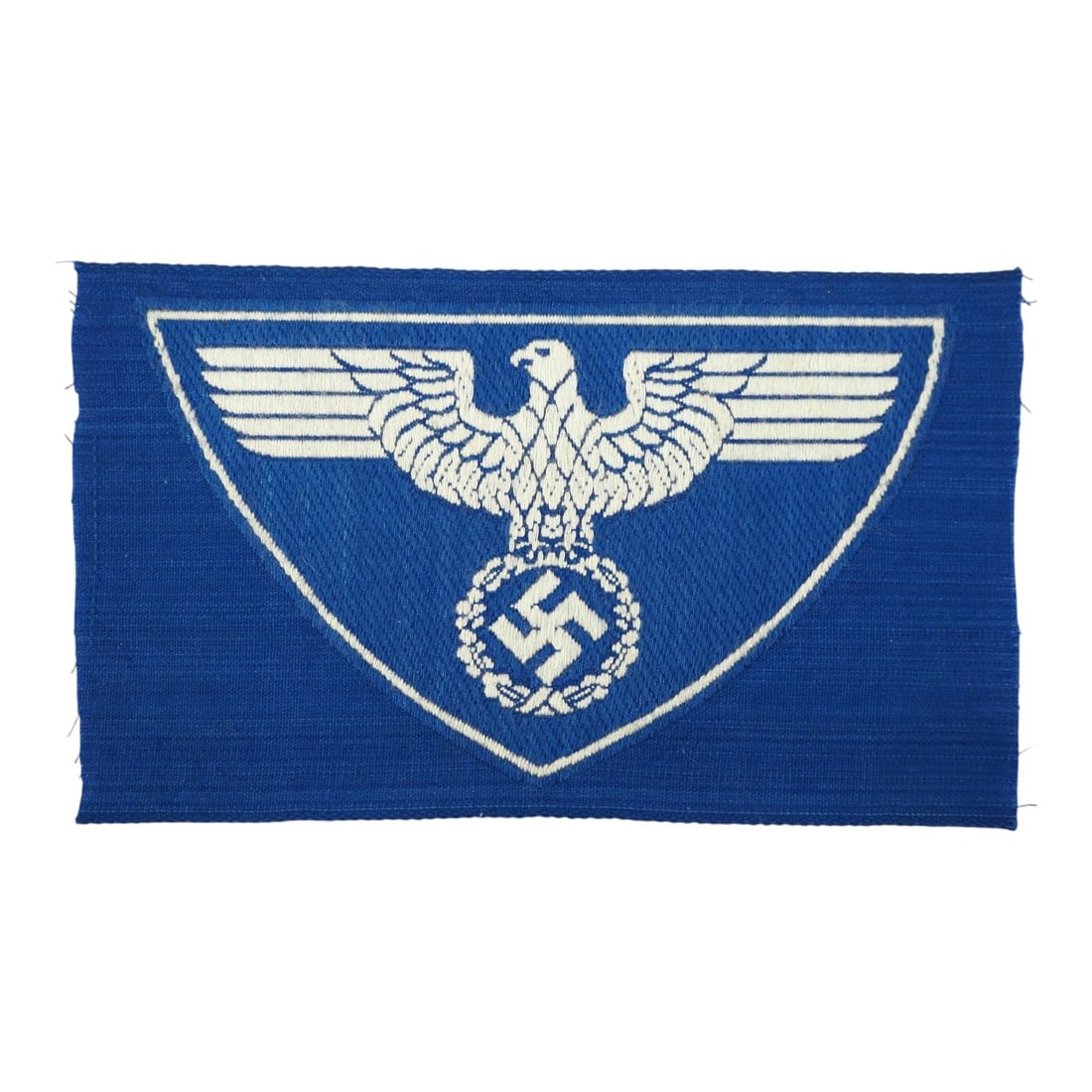 German WW2 Reichspost Sports Shirt Eagle, BeVo Near Mint Veteran Bring-Back: This beautiful German WWII Reichspost sports shirt eagle is a veteran bring-back example in near mint condition. The emblem is BeVo machine woven and features a detailed left-facing political-style ea
