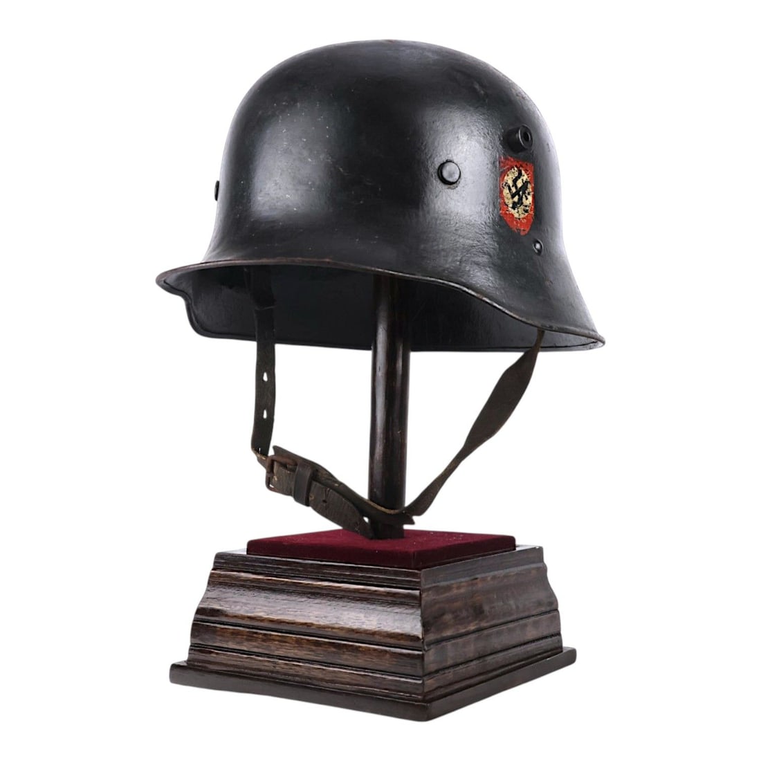 German WWI M18 Stahlhelm Double Decal Helmet, Rare Later SS-Style Configuration: This German WWI M18 Stahlhelm double decal helmet is a rare and visually striking helmet presented with a later double-decal configuration. The M18 shell represents one of the classic German steel hel
