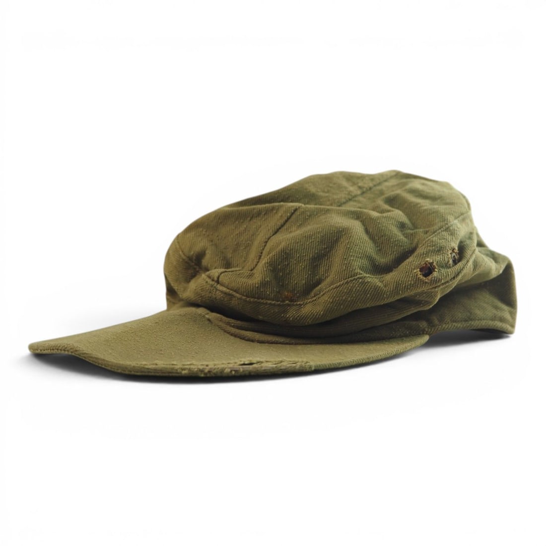 German WWII Afrika Korps M43 Field Cap Dienstmütze, 1942, Size 62: This German World War II Afrika Korps M43 field cap, or Dienstmütze, is a tan tropical-style field cap marked 1942 and size 62. The cap is field worn and “salty,” with both insignia