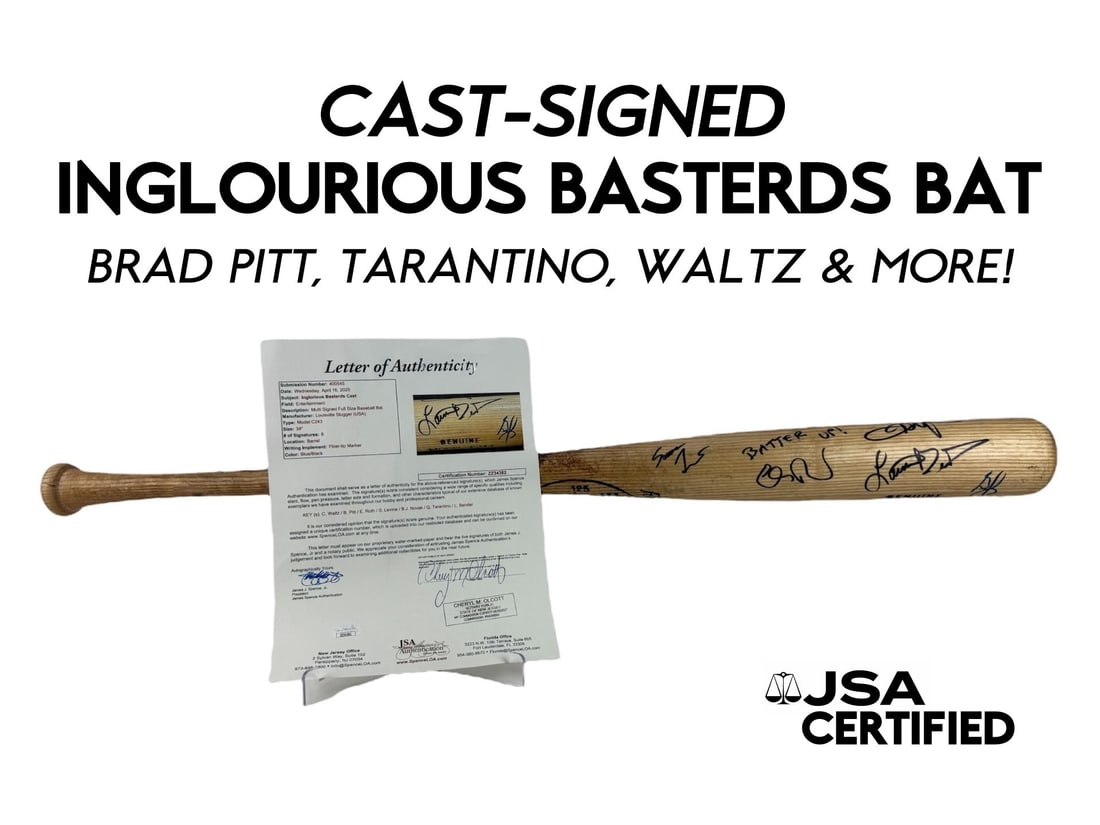 Inglourious Basterds Cast Signed Bat - Brad Pitt , Tarantino & Cast - JSA Certified!: As a fitting and highly entertaining close to our World War II German militaria auction, we are pleased to offer this exceptional Inglourious Basterds cast signed Louisville Slugger bat, a certified p