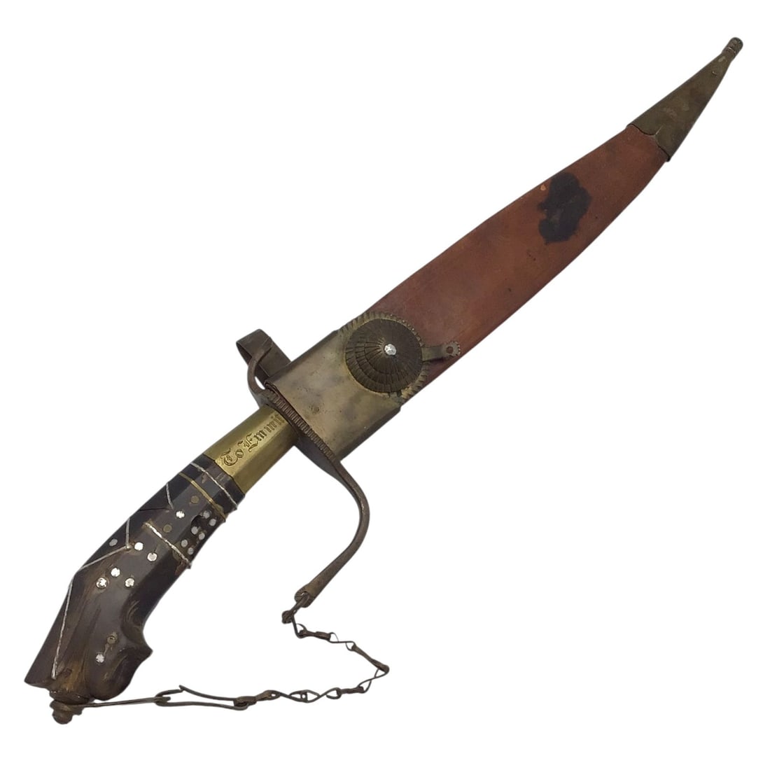 WWII Philippines Campaign Fighting Knife “To Emmit From Bill?? with Sheath & Chain (1 of 14)