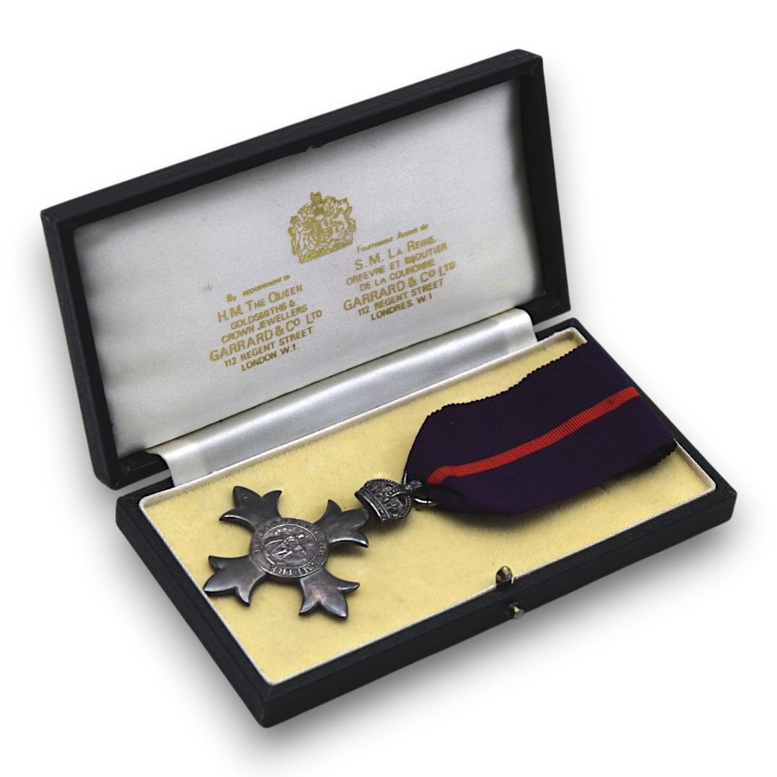 Order of the British Empire Officer’s Badge, Military Division, Type I with Case: This United Kingdom Order of the British Empire Officer’s Badge, Military Division is a Type I example dating to the 1917-1937 period and is complete with its original case of issue. The badge is st