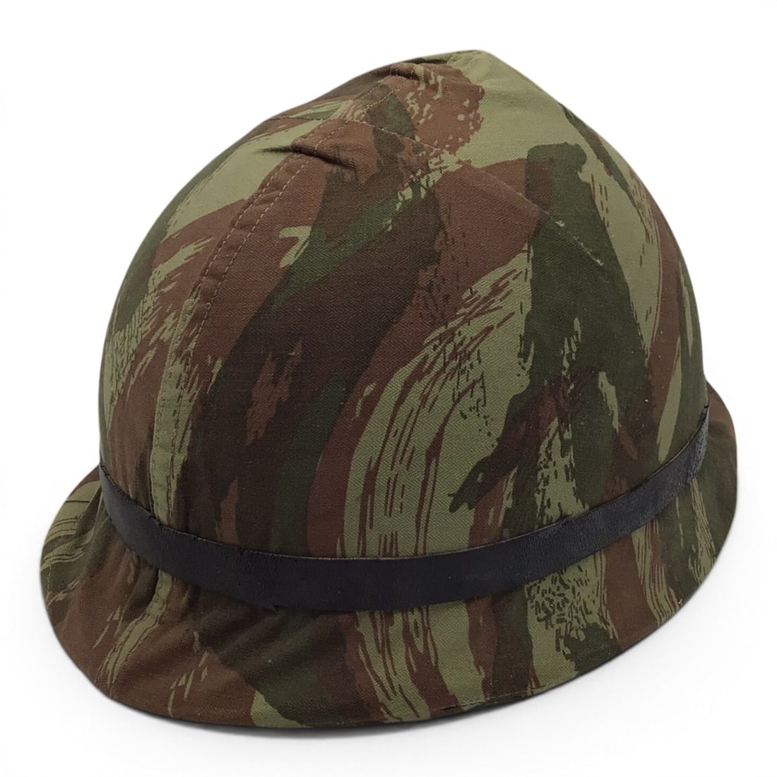 French Vietnam War Era M-1951 Helmet with Rare Camo Cover, Named Lt. Col. Chabert: We are pleased to offer this French Vietnam War era M-1951 helmet, complete with shell, liner, and rare cloth camouflage cover. The helmet follows the M1-style design and includes both the outer