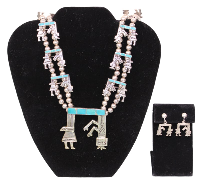 Native American Zuni Necklace Signed Ambrose Lincoln, Plus Matching Earrings (1 of 9)