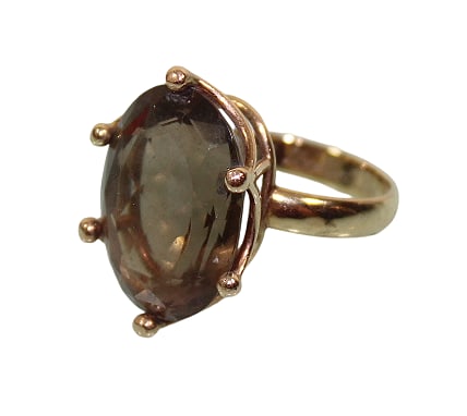 14 Karat Gold Ring with Smoky Quartz Stone (8.4g TW) (1 of 7)