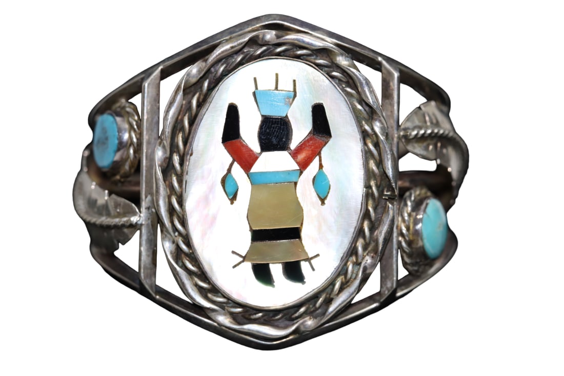 Vintage Navajo Persin Turquoise Kachina Native American Silver Cuff Bracelet (1 of 16)