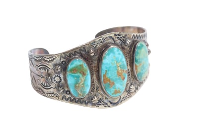 Large Vintage Turquoise and Silver Cuff Bracelet