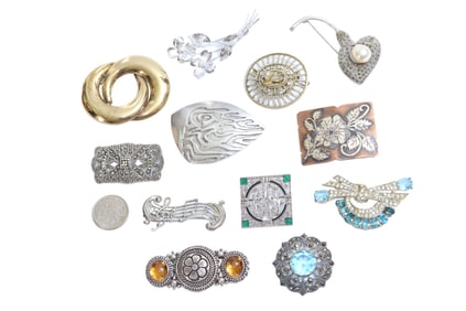 Lot of Vintage Brooches Including Joseph Wiesner, Shadow Gould, Ciner, Stephen D Weck, Etc