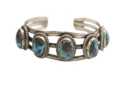 5 Turquoise Stone and Silver Cuff Bracelet