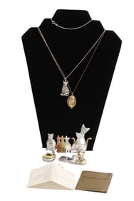 Lot of Cat Themed Jewelry Including Gorham and Franklin Mint Sterling Silver Pieces