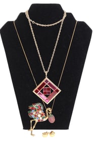Vintage Trifari Jewelry Including Necklaces, Flamingo Brooch/ Pin and Earrings