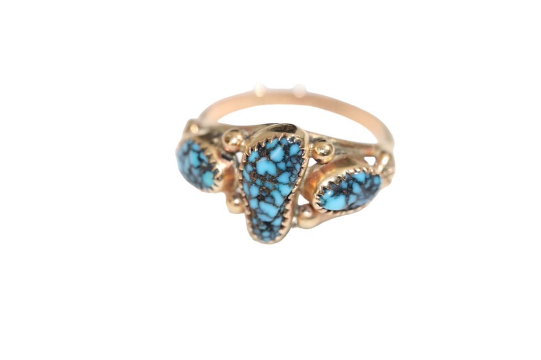14K Gold "JL" Turquoise Ring Size 5.5 (2.9g TW) (1 of 12)