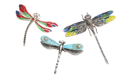 Sterling Silver Art Nouveau Dragon Fly Brooches/ Pins