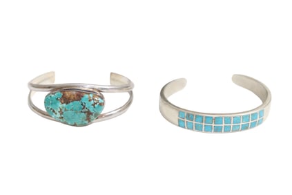 Pair of Turquoise Sterling Silver Cuff Bracelets