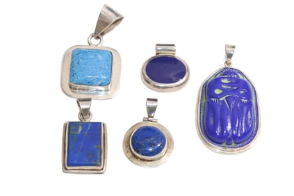 Sterling Silver Framed Blue Stone Pendants