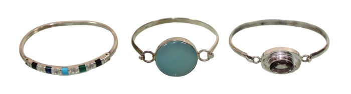3 Sterling Silver Bracelets with Stones