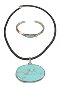 Mexican Sterling Silver Turquoise Pendant and Bracelet
