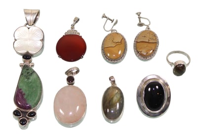 Silver & Stone Pendants, Earrings & Ring