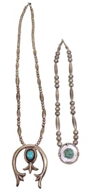 Pair of Vintage Native American Silver Necklaces with Turquoise Stones
