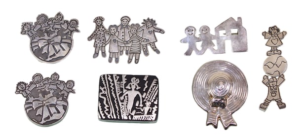 Mexican Sterling Silver Brooches, Plus Alice Seely Pewter Brooch