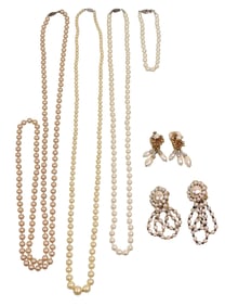 Pearl Necklaces and Bracelet, Plus 2 Pairs of Miriam Haskell Earrings