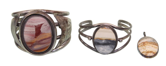 2 Native American Sterling Silver Bracelets, Plus Sterling Pendant