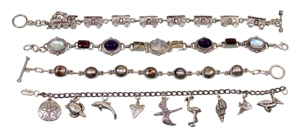 4 Sterling Silver Bracelets, Including Charm Bracelet