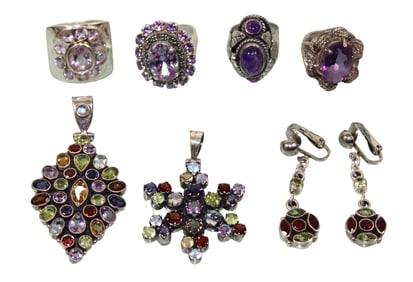Sterling Silver Pendants, Earrings & Rings with Colorful Stones