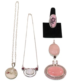 Silver Necklaces, Pendants & Ring with Pink Stones