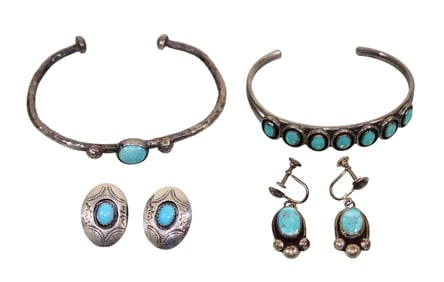 Silver & Turquoise Bangle Bracelets & Earrings