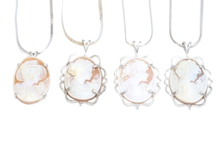 4 Sterling Silver Chains with Cameo Pendants
