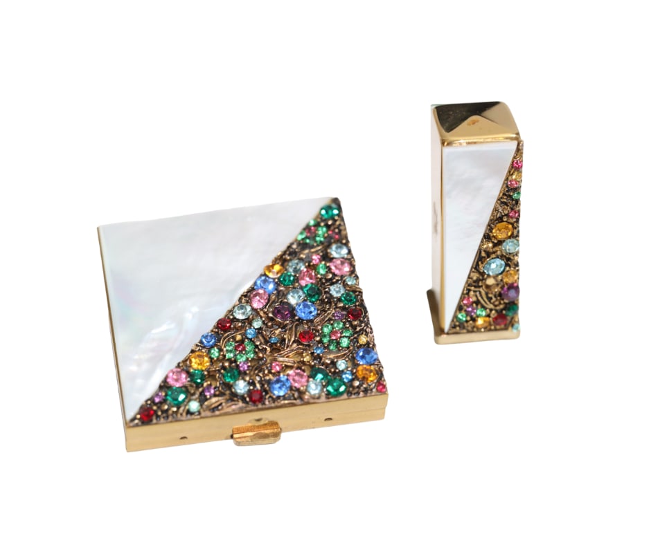 Vintage Genuine Mother of Pearl (MOP) Compact and Lipstick Tube Holder by Schildkraut (1 of 13)