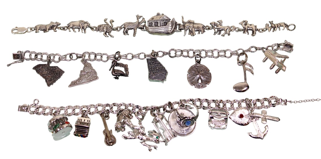 Sterling Silver Charm Bracelets, Plus Noah's Ark Sterling Bracelet: Bracelets are 7" long.
