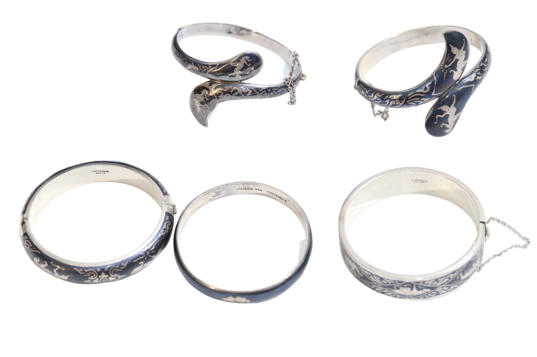 Siam Sterling Silver with Black Enamel Bangle Bracelets: Siam Sterling Silver with Black Enamel Bangle Bracelets
