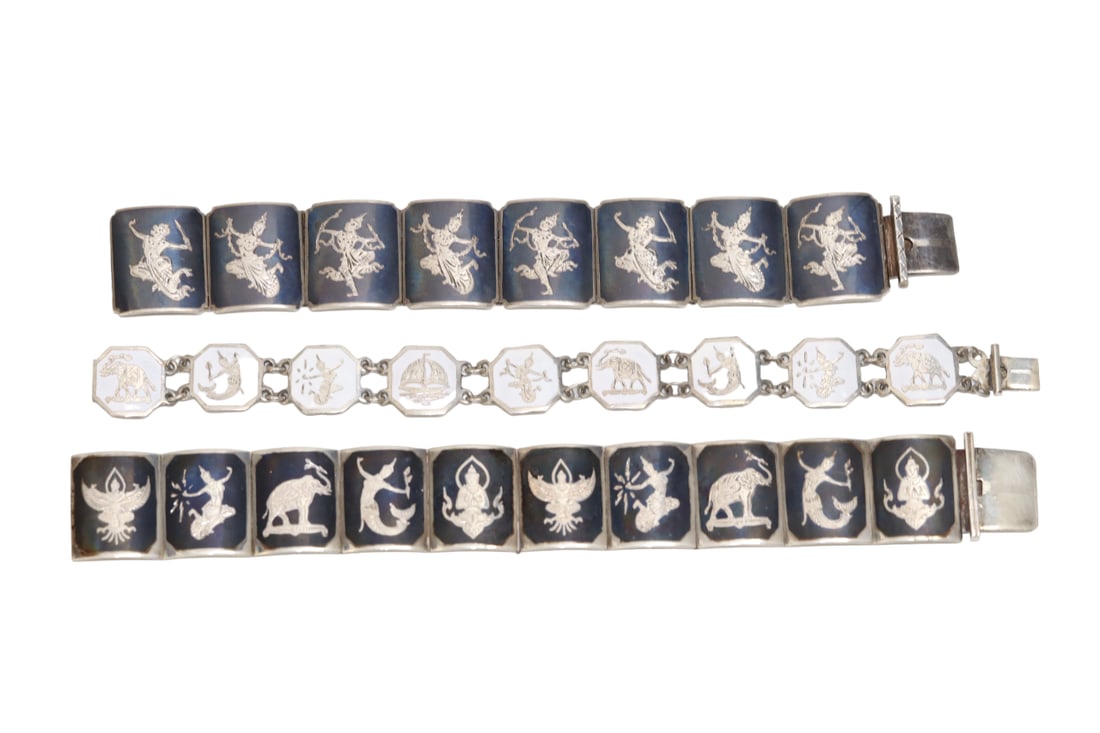 Siam Sterling Silver Black Enamel & White Enamel Bracelets + Thai Nakon Silver 939 Black Bracelet (1 of 17)