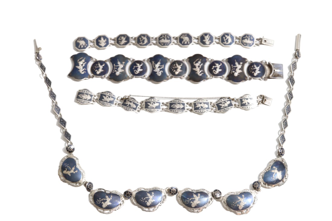 Siam Sterling Silver Black Enamel Bracelets and Necklace (1 of 14)
