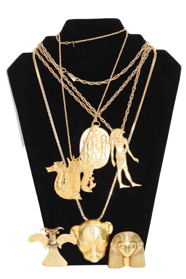 Monet Gold Tone Chains, Vintage MMA Pendants + Alva Museum Replicas Brooch (1 of 19)