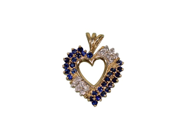 14 Karat Gold Heart Pendant Necklace with Clear & Blue Gemstones (4.7g TW) (1 of 5)