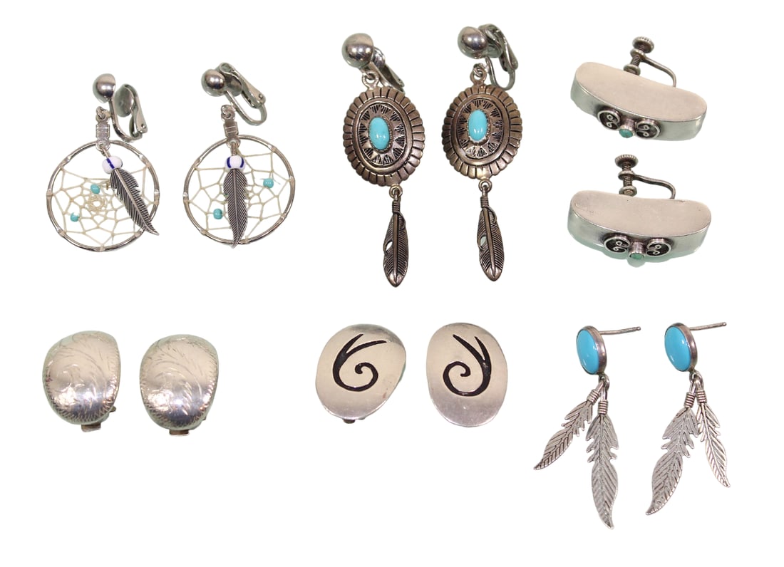 Sterling Silver Earring Lot, Including Native American (1 of 19)