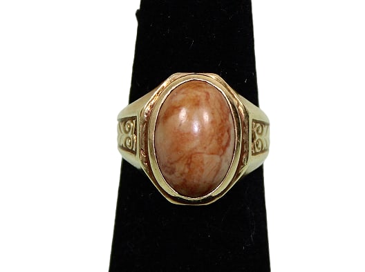 14 Karat Gold Ring with Brown Swirly Stone Size 5.5 (7.3g TW) (1 of 8)